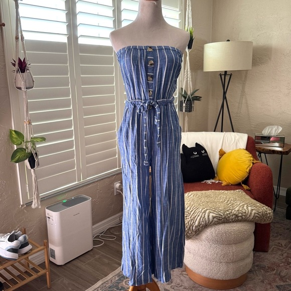 blue island Pants - Blue Island Denim Striped Jumpsuit